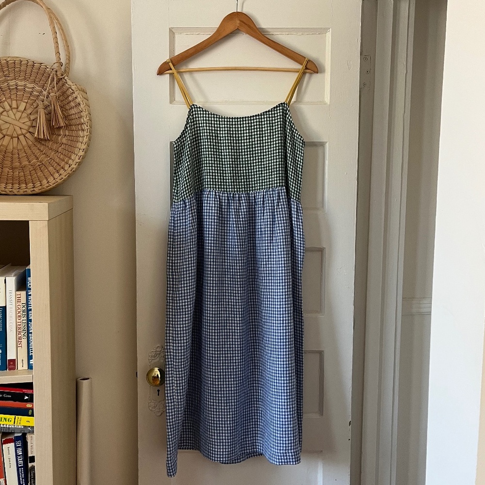 Amanda Moss Gingham Dress - Size M - Blue/Green/Yellow